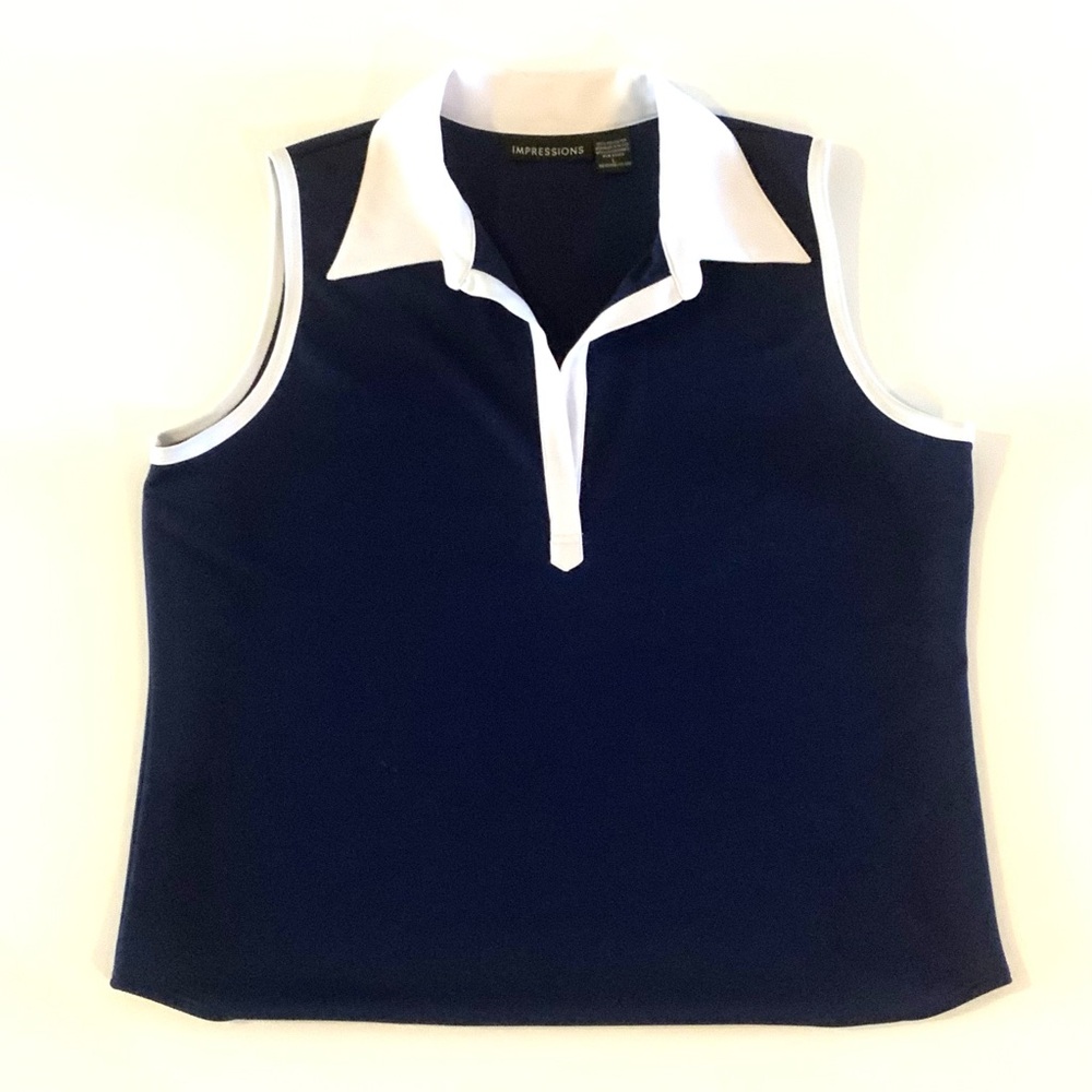 Impressions Navy and White Sleeveless Polo Top